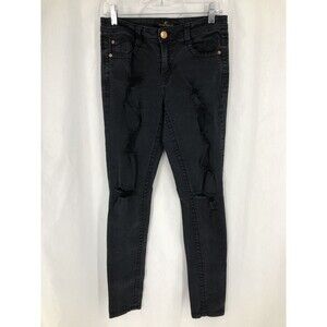Almost Famous Black Distressed Destroyed Skinny Stretch Denim Jeans Size 7